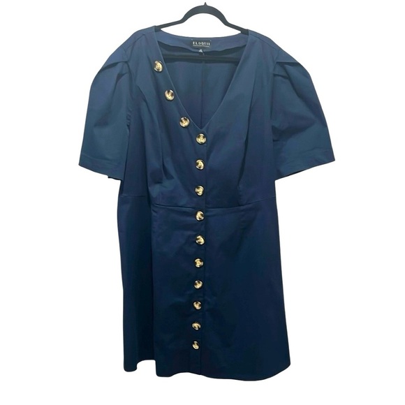 Eloquii women’s navy blue cotton stretch v neck button down short sleeve 24 NWT - Picture 1 of 10